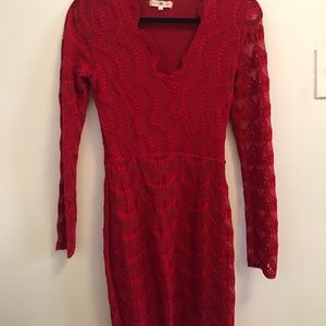 Nightcap long sleeved red lace dress.